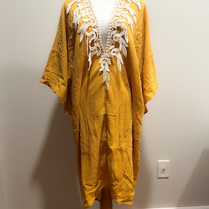 Womans kaftan dress / Mustard yellow cotton gauge kaftan / L/XL size kaftan / caftan
