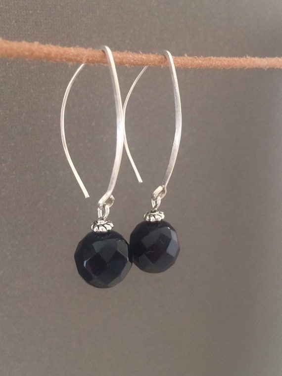 Black Crystal Drop Earrings Black and Silver Earrings Black | Etsy