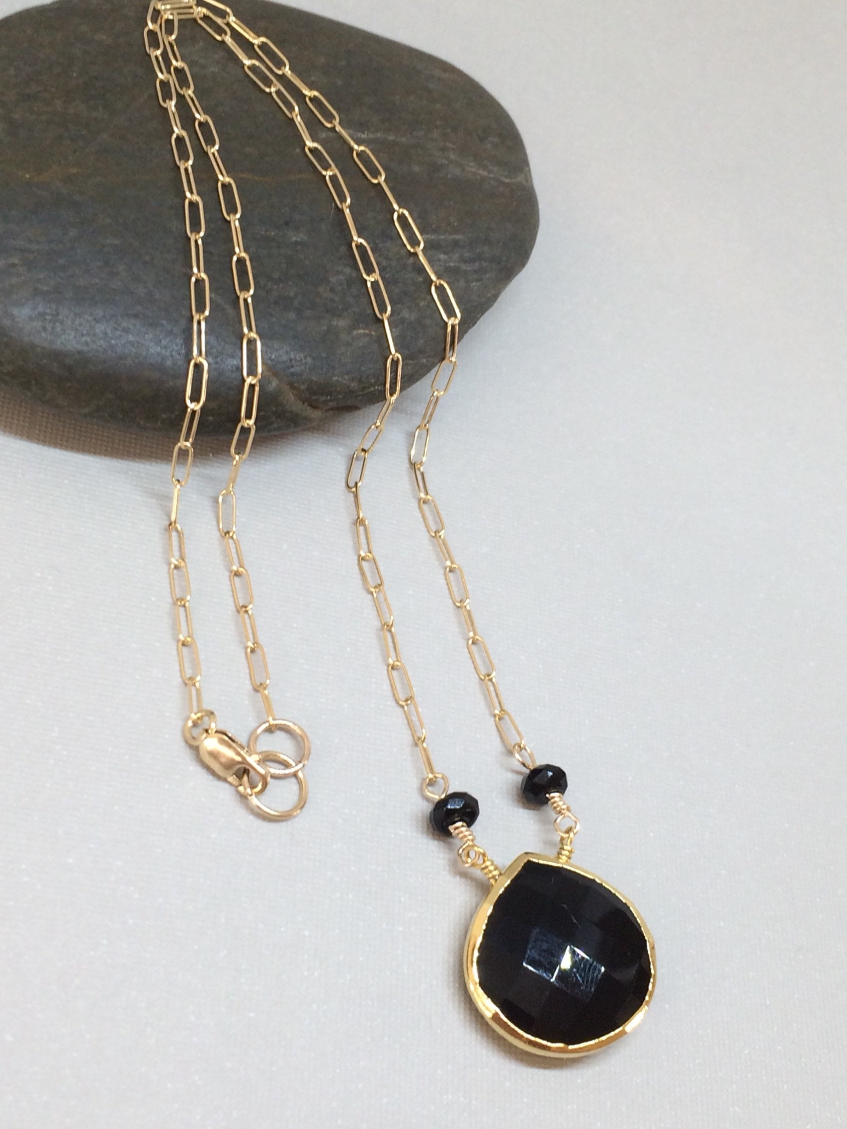Black Onyx and 14k Gold Filled Necklace Black Onyx Pendant | Etsy