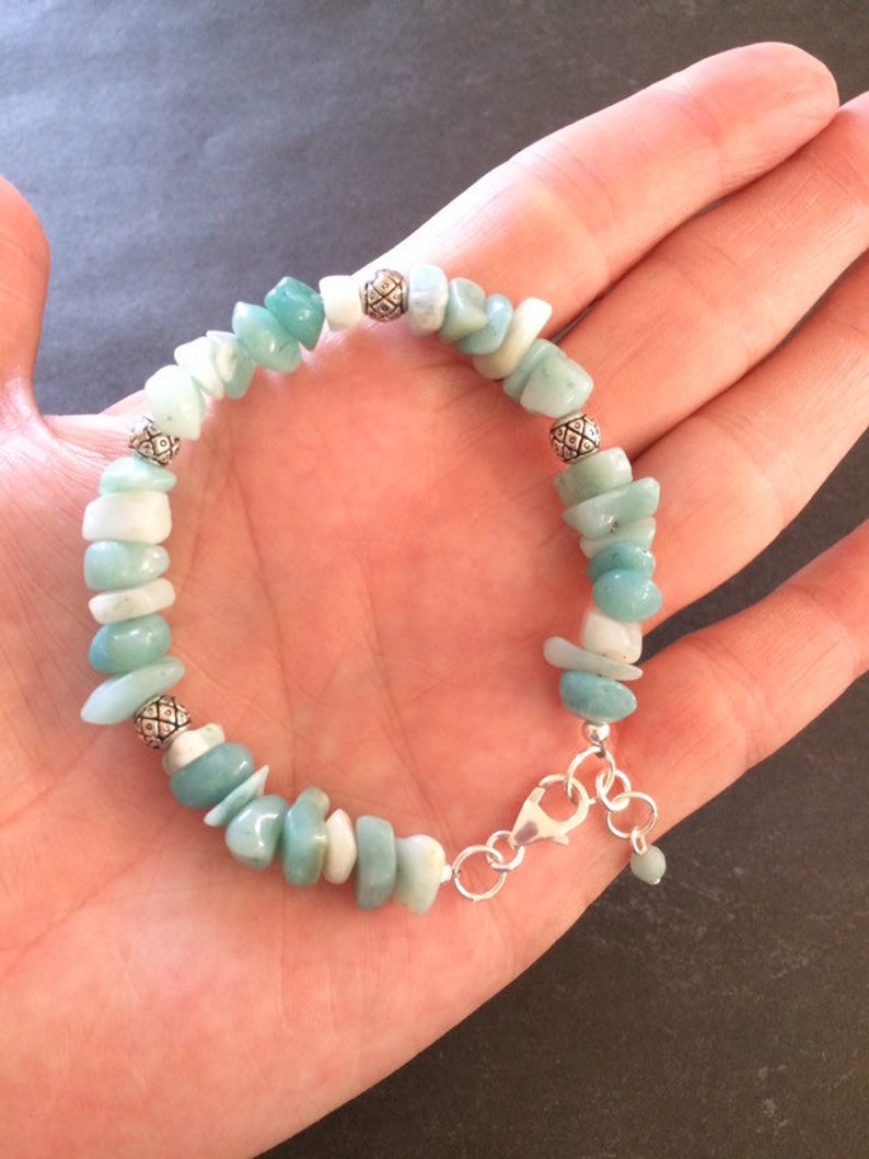 7 inch Gemstone Bracelet Amazonite Chip Bracelet Amazonite and Silver Bracelet