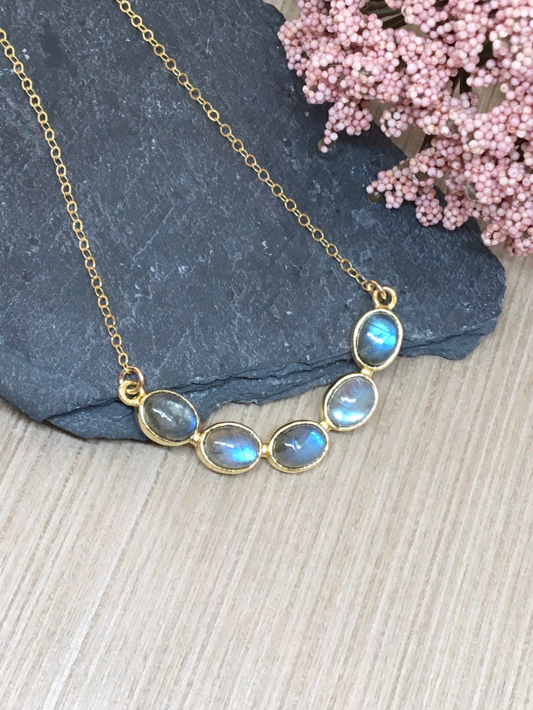 Labradorite Curved Bar Necklace 14k Gold Filled Gemstone - Etsy