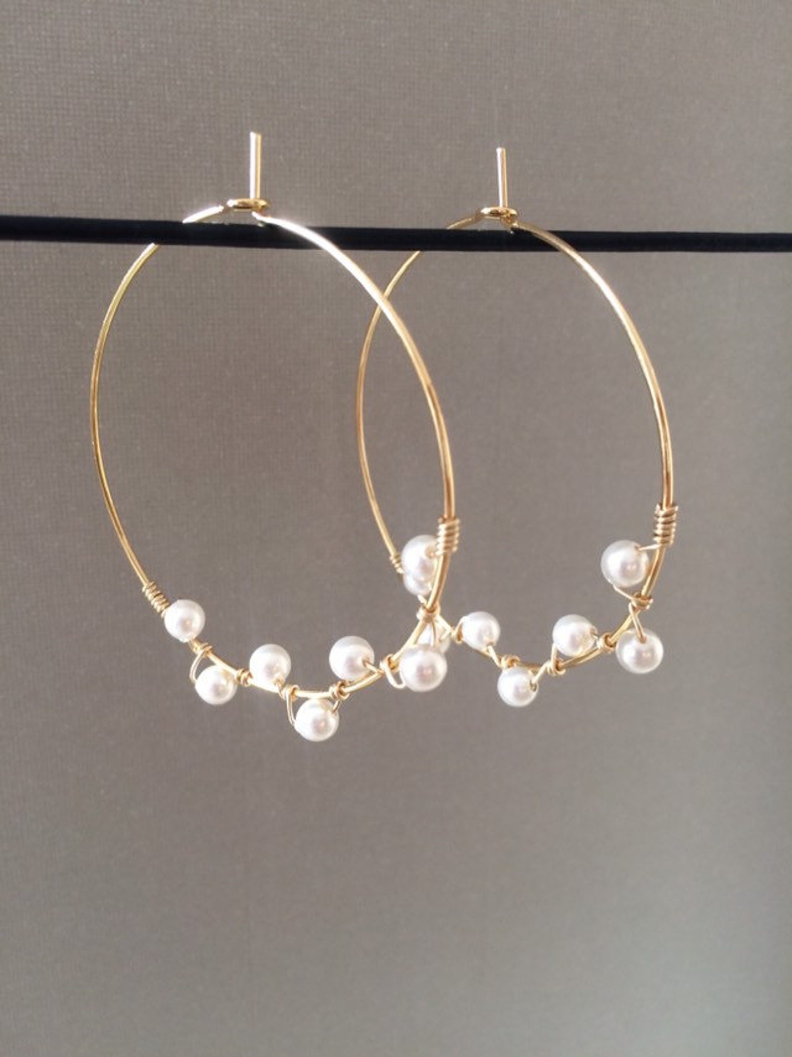 Extra Large 14k Gold Filled Hoops White Swarovski Pearl Etsy