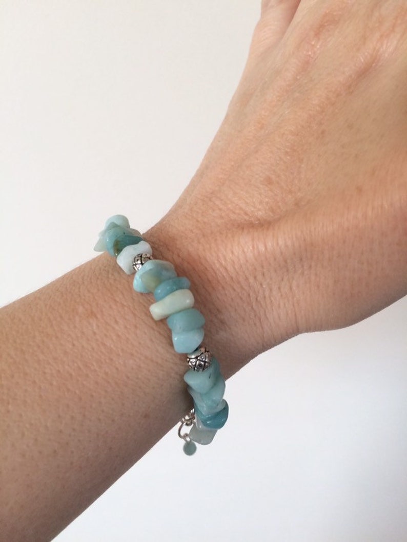 7 inch Gemstone Bracelet Amazonite Chip Bracelet Amazonite and Silver Bracelet