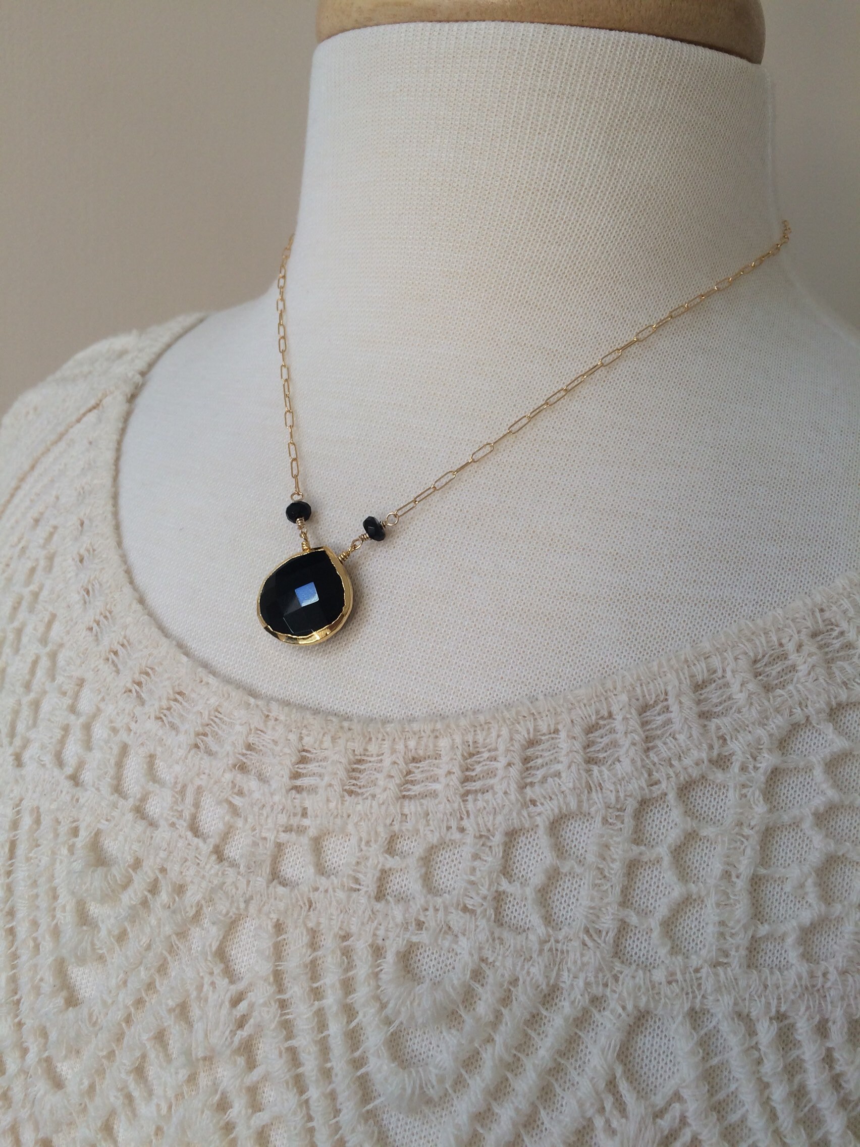 Black Onyx and 14k Gold Filled Necklace Black Onyx Pendant Etsy