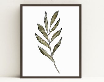 Botanische Druck von Blatt Aquarell, Blatt Illustration moderne Bauernhaus Wand-Dekor, Boho Wandkunst für Schlafzimmer grüne Pflanze Kunstdruck