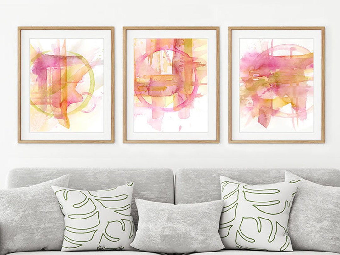 Set of 3 Prints of Watercolor Abstract Paintings, Living Room Wall Art ...
