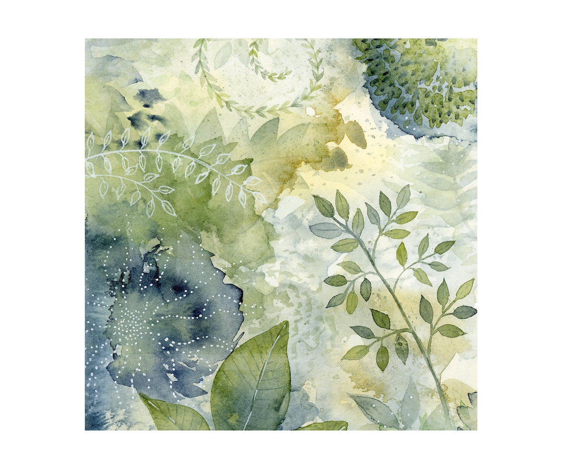 Botanical Wall Art Print of Abstract Painting Blue Green Etsy Canada