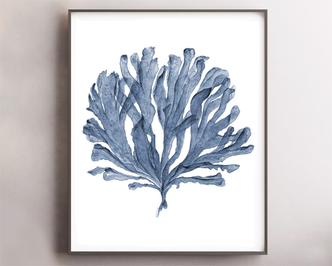 Sea Fan Wall Art Print of Watercolor Painting, Blue Seaside Decor