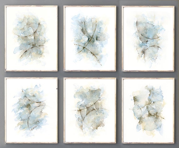Matching Wall Art Print Set Of 6 Watercolor Abstract Etsy