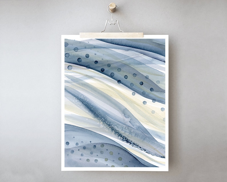 Wall Art Print Of Abstract Watercolor Painting Cream And Navy Blue Coastal Decor Relaxing Artwork Bedroom Wall Art Dining Room Wall Decor