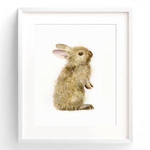 Bunny Art Print, Baby Girl Woodland Nursery Decor, Boy Toddler Room Wall Art, Cute Baby Shower Gift Idea, Forest Animal Watercolor Painting