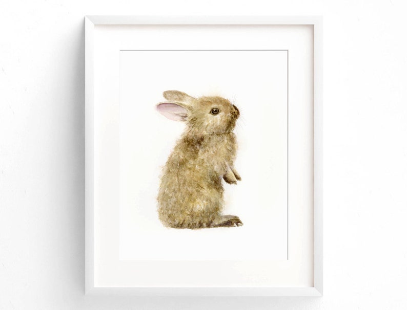 Bunny Art Print, Baby Girl Woodland Nursery Decor, Boy Toddler Room Wall Art, Cute Baby Shower Gift Idea, Forest Animal Watercolor Painting