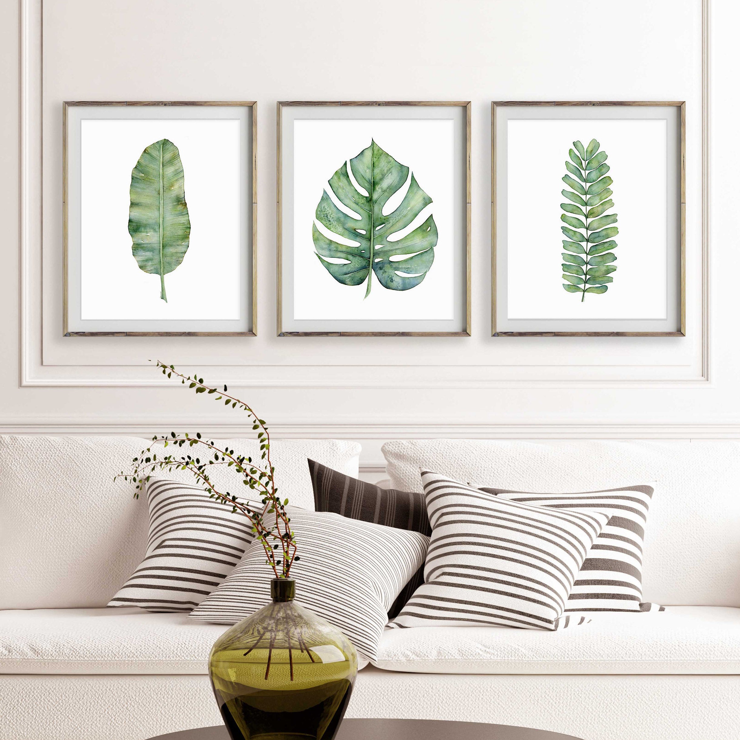 Botanical Print Set of 3, Gallery Wall Set of Tropical Leaf Watercolor ...