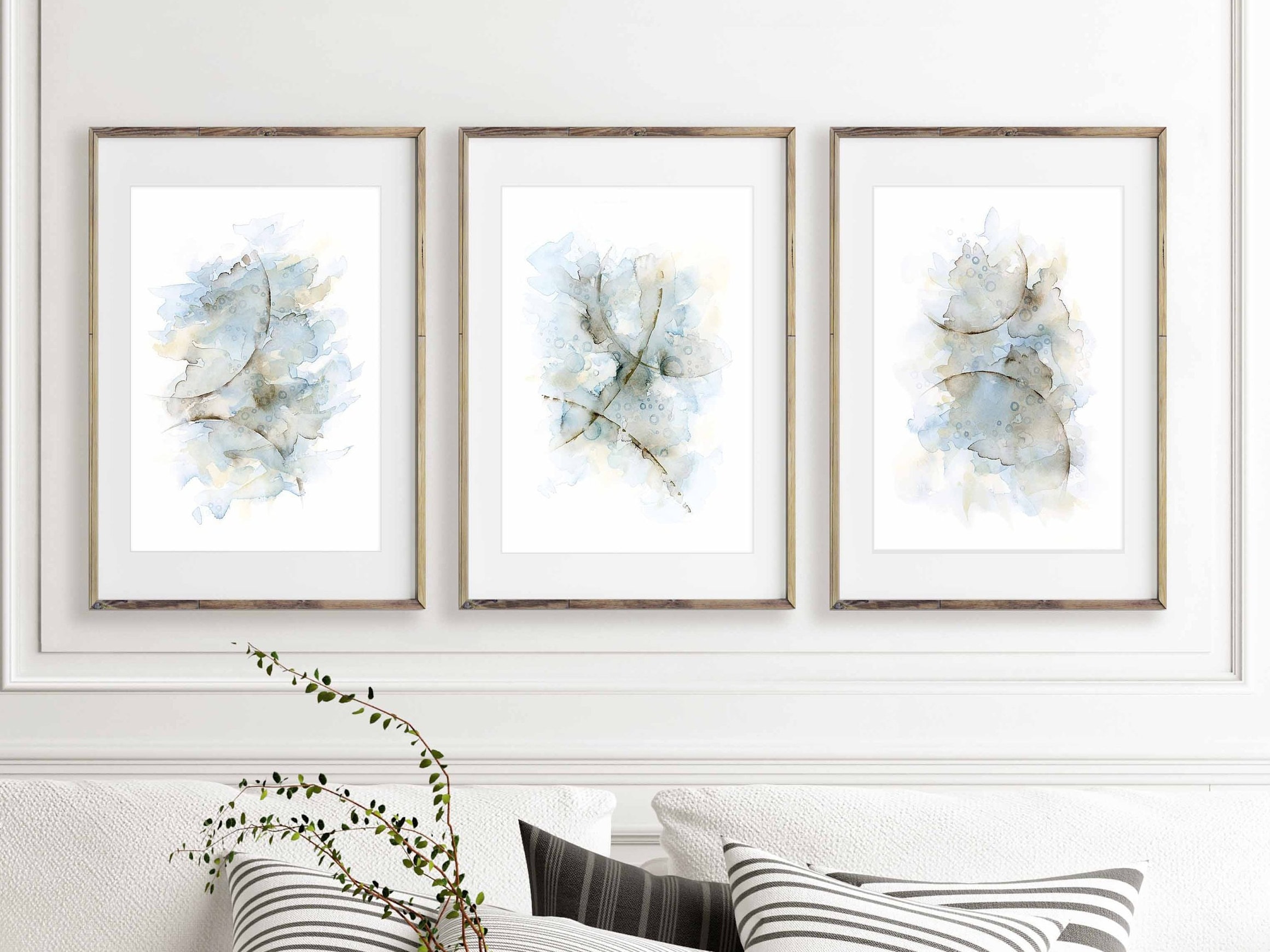 Living Room Wall Art Set Of 3 Prints Abstract Watercolor | Etsy