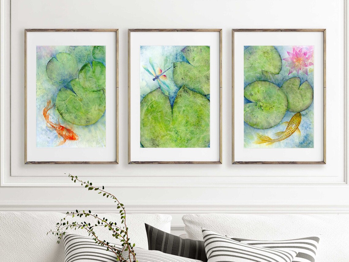Watercolor Koi Fish 3 Piece Wall Art Abstract Prints Triptych Etsy Canada