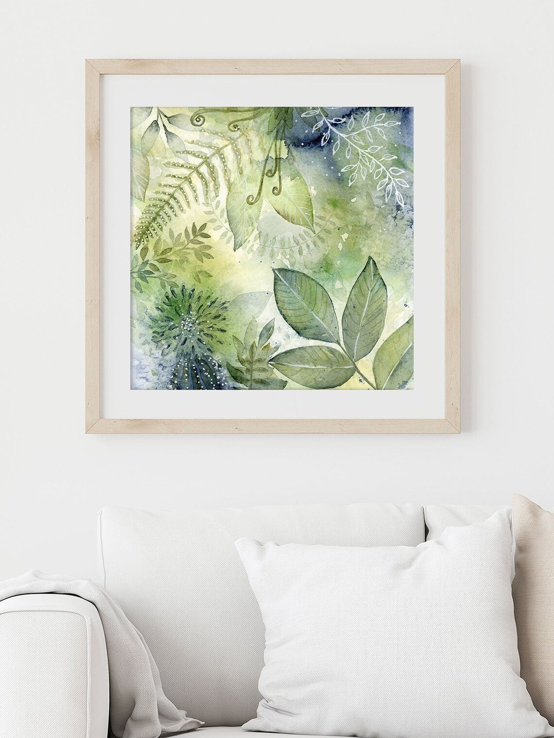 Giclee Watercolor Print, Blue Green Leaves Botanical Abstract Painting ...