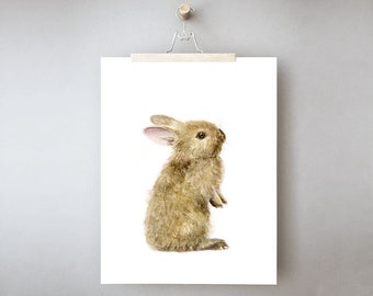 Bunny Watercolor Print, Woodland Nursery Decor Bunny Art Print, Farmhouse Nursery Wall Art, Unique Baby Shower Gift Idea, Gender Neutral