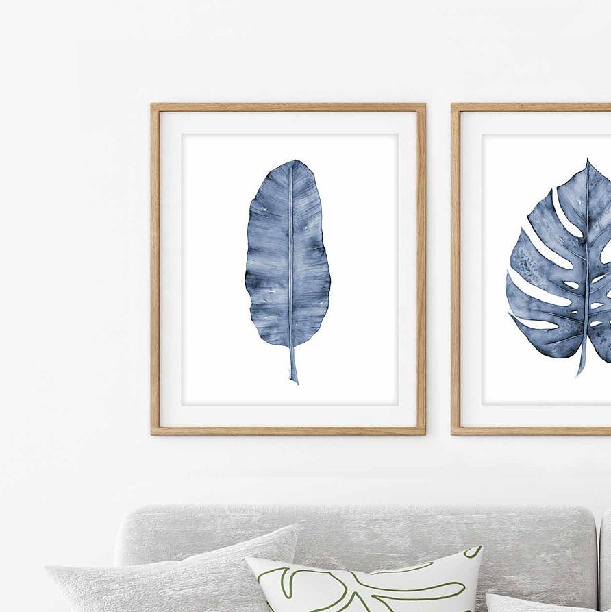 Botanical Prints, Gallery Wall Art Set of 3 Prints, Navy Blue ...