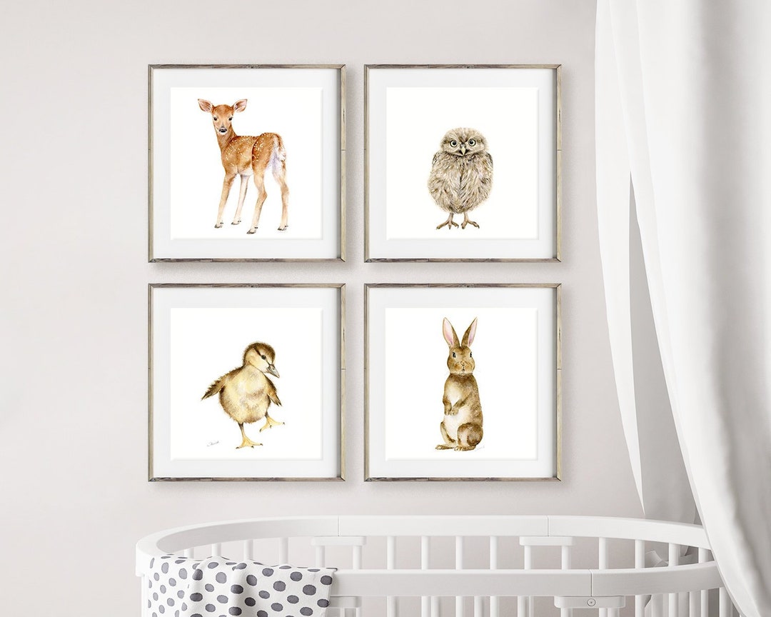 Woodland Nursery Wall Art Print Set of 4, Watercolor Forest Animals ...