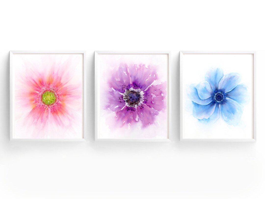 Flowers Art Print Set of 3 Prints of Watercolor Floral Abstract