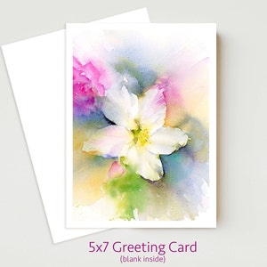 Carte de vœux d'aquarelle de peinture florale abstraite, carte blanche pour la douche nuptiale, cadeau de demoiselle d'honneur, douche de bébé, carte d'anniversaire, 5x7 pouces