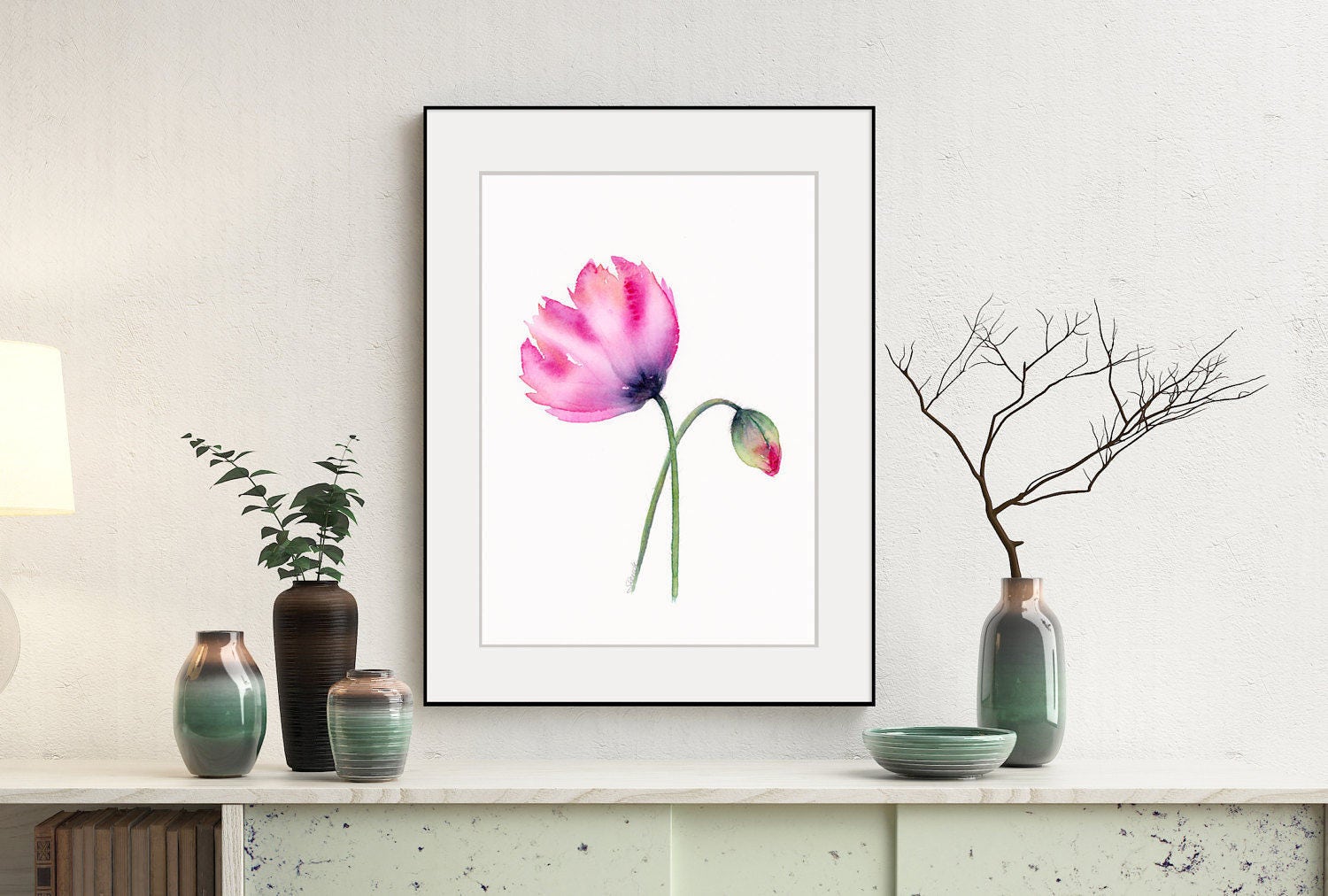 Pink Flower Art Print of Poppy Watercolor Painting Colourful | Etsy