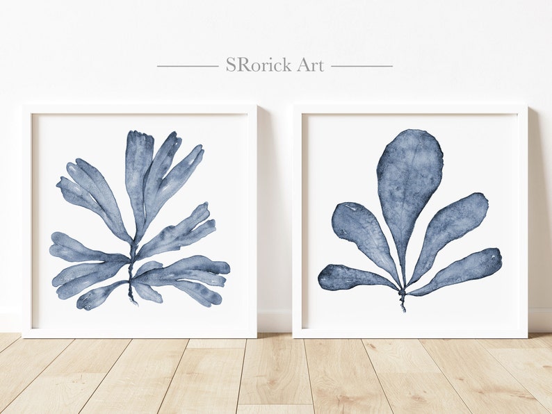 Hampton Wall Art Two Piece Art Set of Prints Navy Blue Sea Etsy