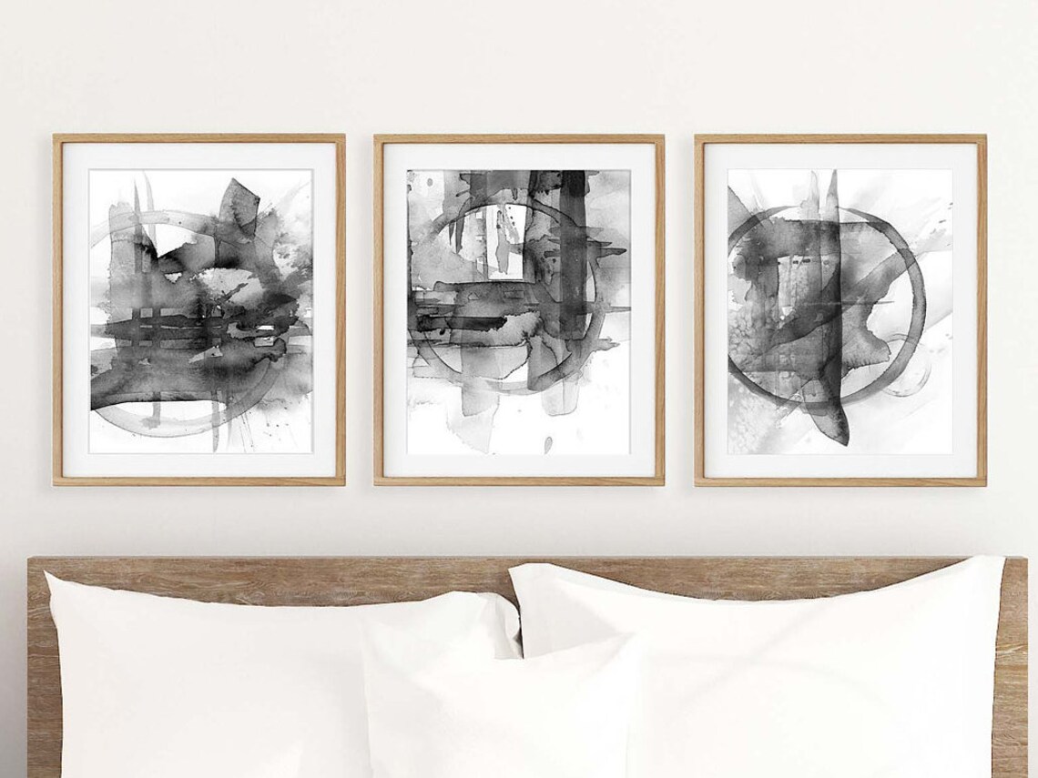 Black White Grey Abstract Art 3 Piece Wall Art Bedroom Wall Etsy Canada
