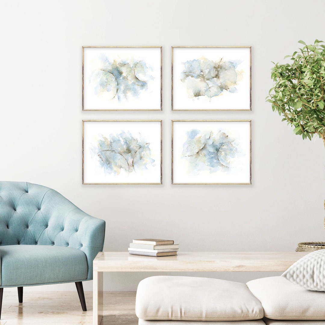 4 Piece Wall Art, Abstract Painting Watercolor Art Print Set of Four