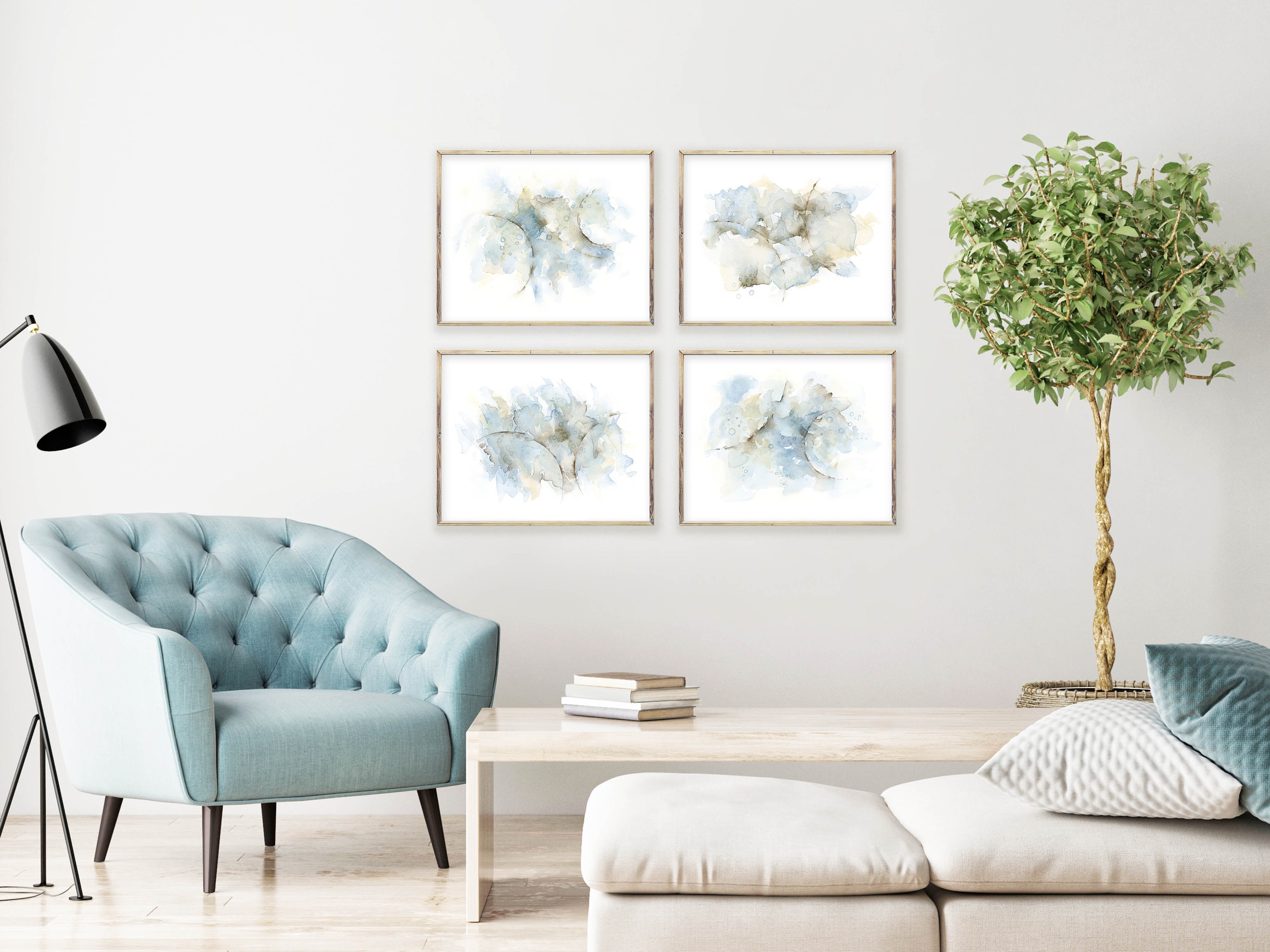 4 Piece Wall Art Abstract Painting Watercolor Art Print Set Etsy