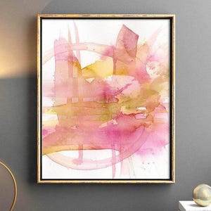 Abstract Painting Wall Art Print, Watercolor Artwork in Pink Salmon Green Gold, Dining Room Wall Art, Modern Art Print for Office Wall Decor