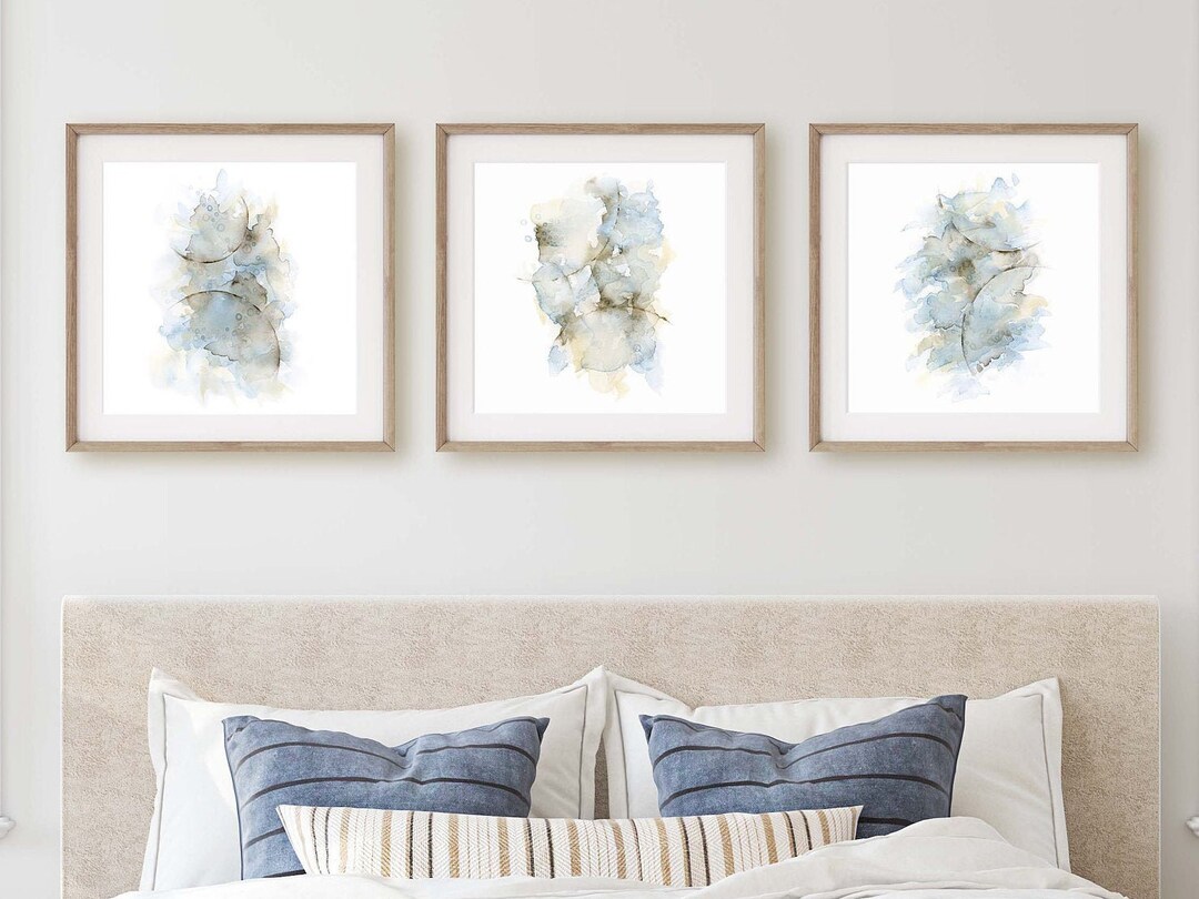 Large Abstract Print Set of 3 Square Watercolor Paintings, Three Piece ...