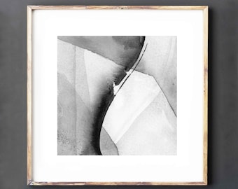 Square Art Print of Abstract Painting, Black and White Wall Art for Modern Minimalist Decor