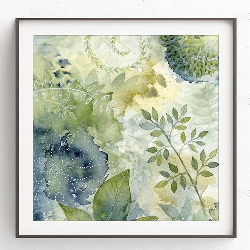 Giclee Watercolor Print Blue Green Leaves Botanical Abstract - Etsy