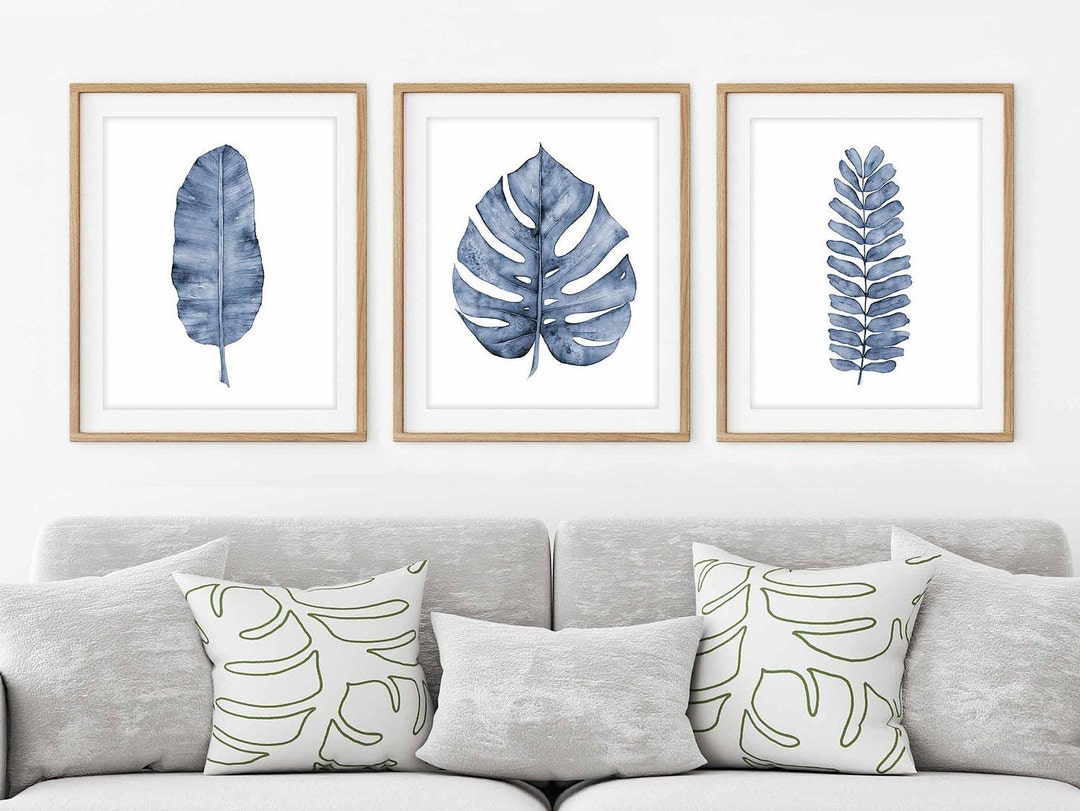 Botanical Prints, Gallery Wall Art Set of 3 Prints, Navy Blue ...