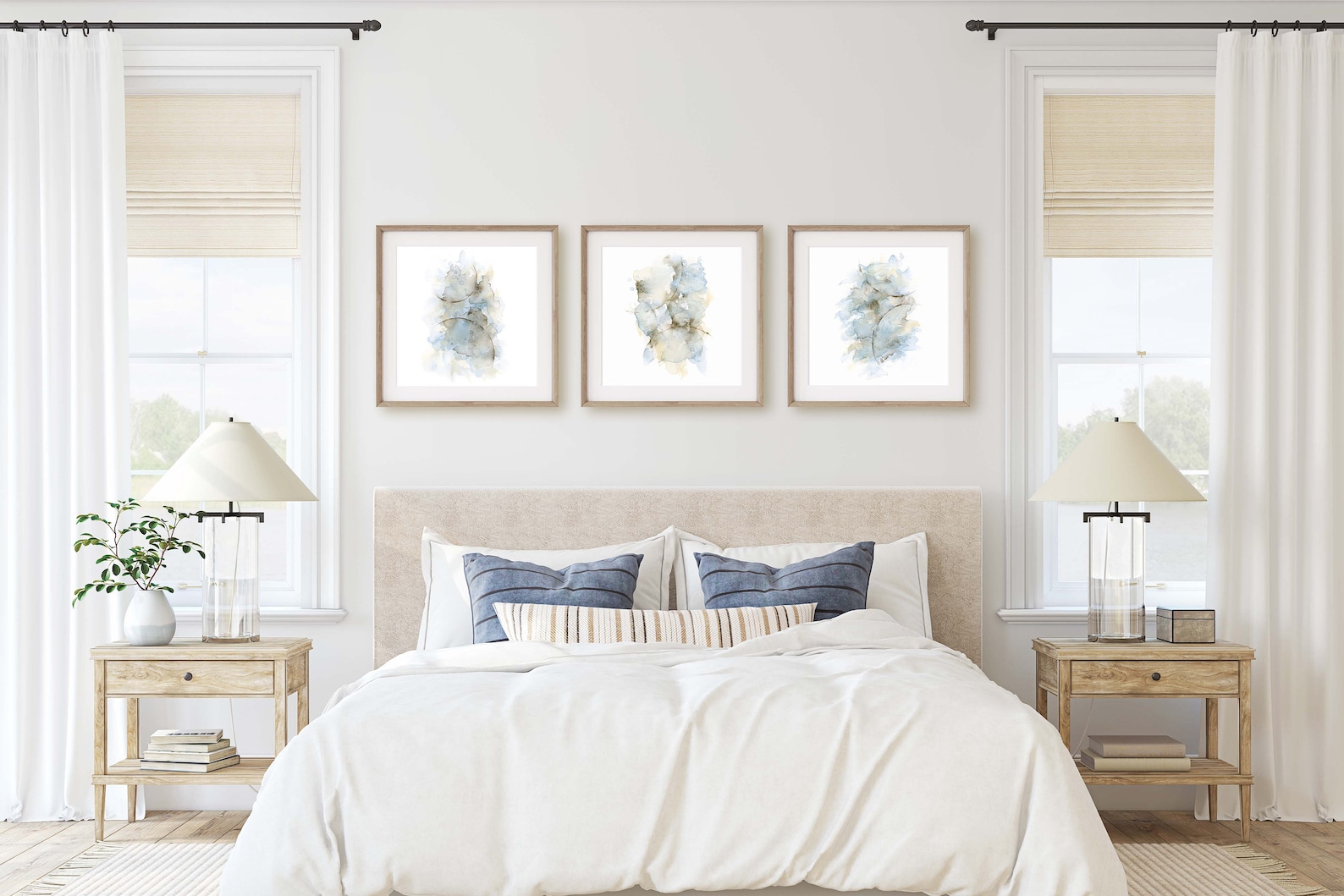 Large Abstract Print Set of 3 Square Watercolor Paintings, Three Piece ...