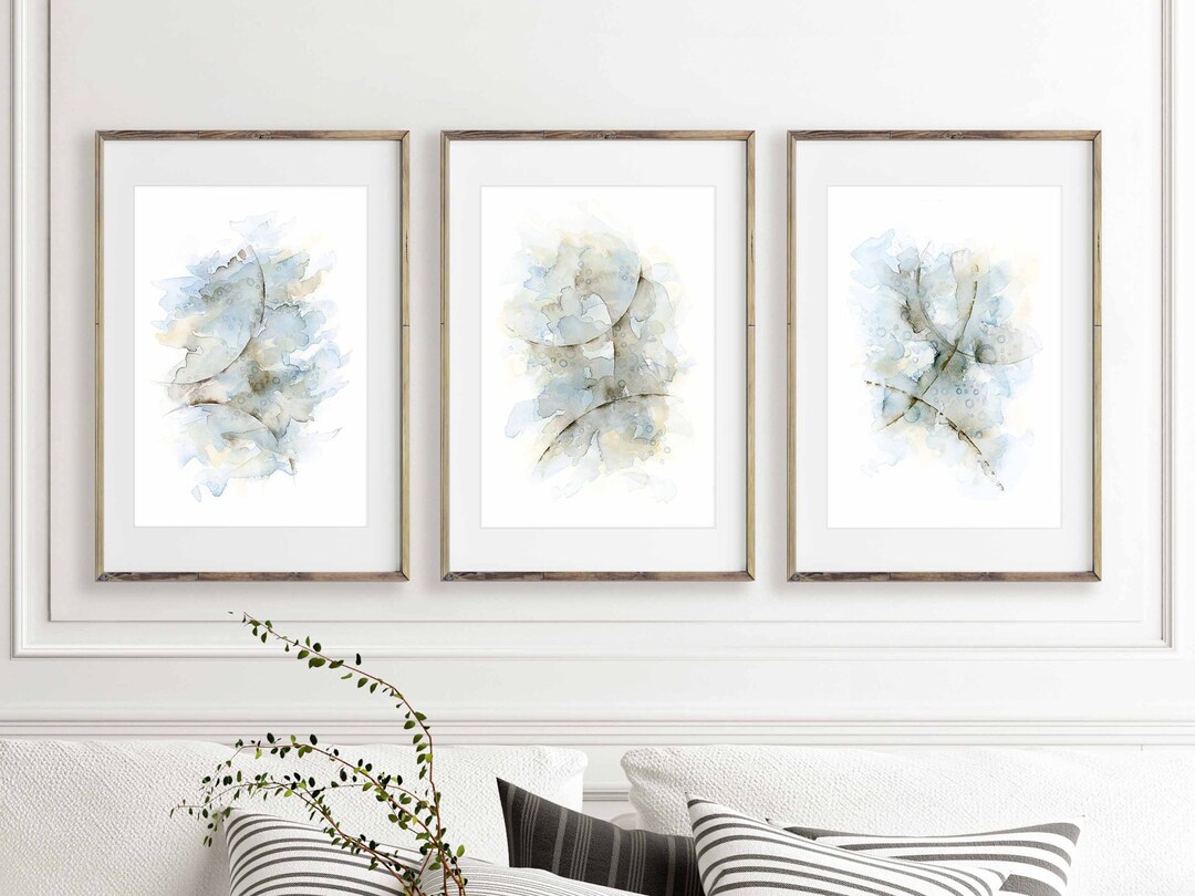Abstract Art Print Set of 3, Watercolor Painting 3 Piece Wall Art for