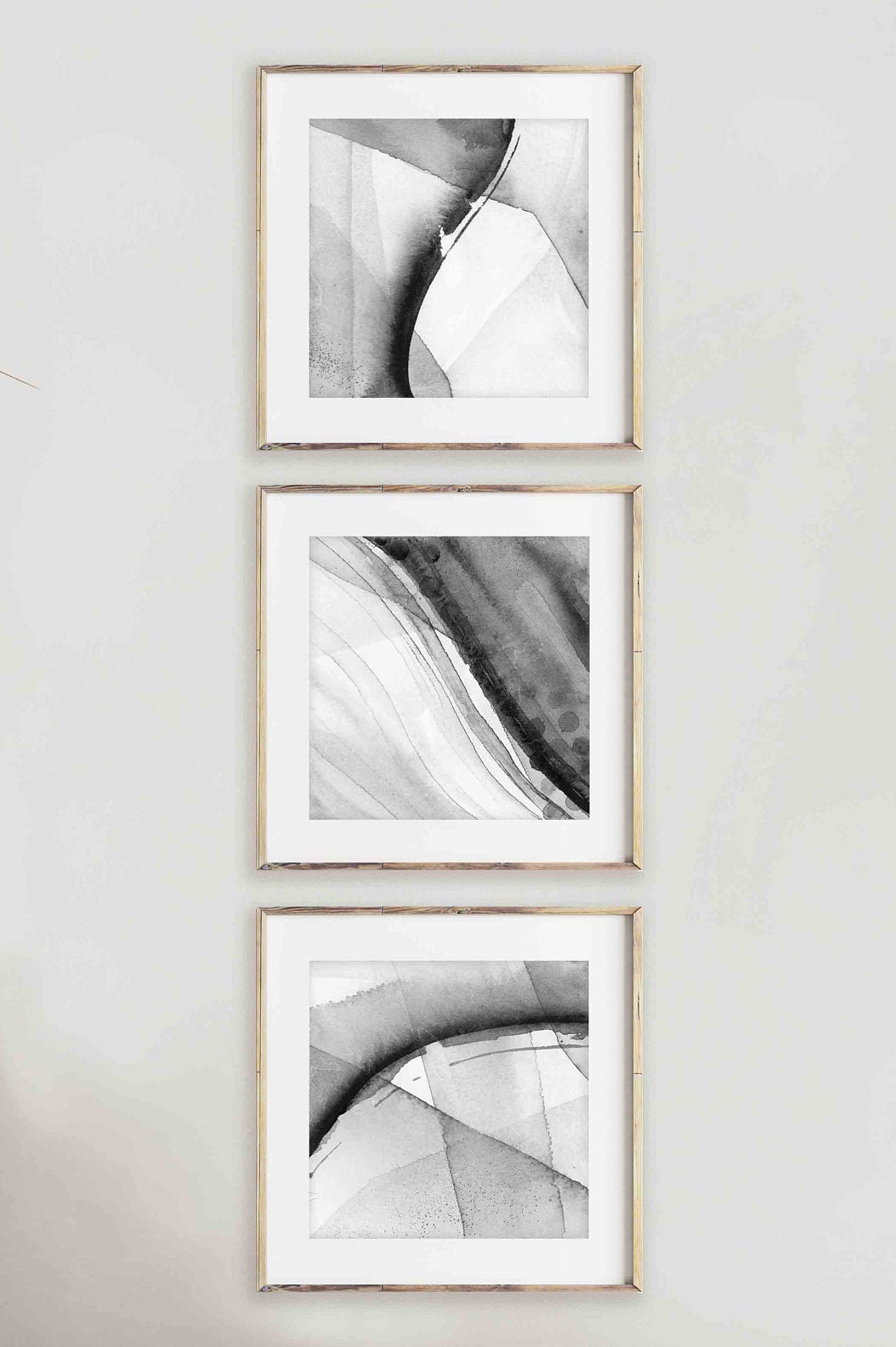 Black and White Set of 3 Prints of Square Abstract Watercolor Paintings ...