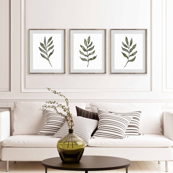 Leaf Prints, Living Room Above Couch Wall Decor, Minimalist Art