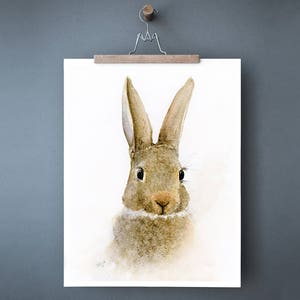Rabbit Art Print, Bunny Watercolor, Farmhouse Wall Decor, Farm Animal Picture, Country Cottage Wall Art in Beige Brown, 5x7 8x10 8.5x11