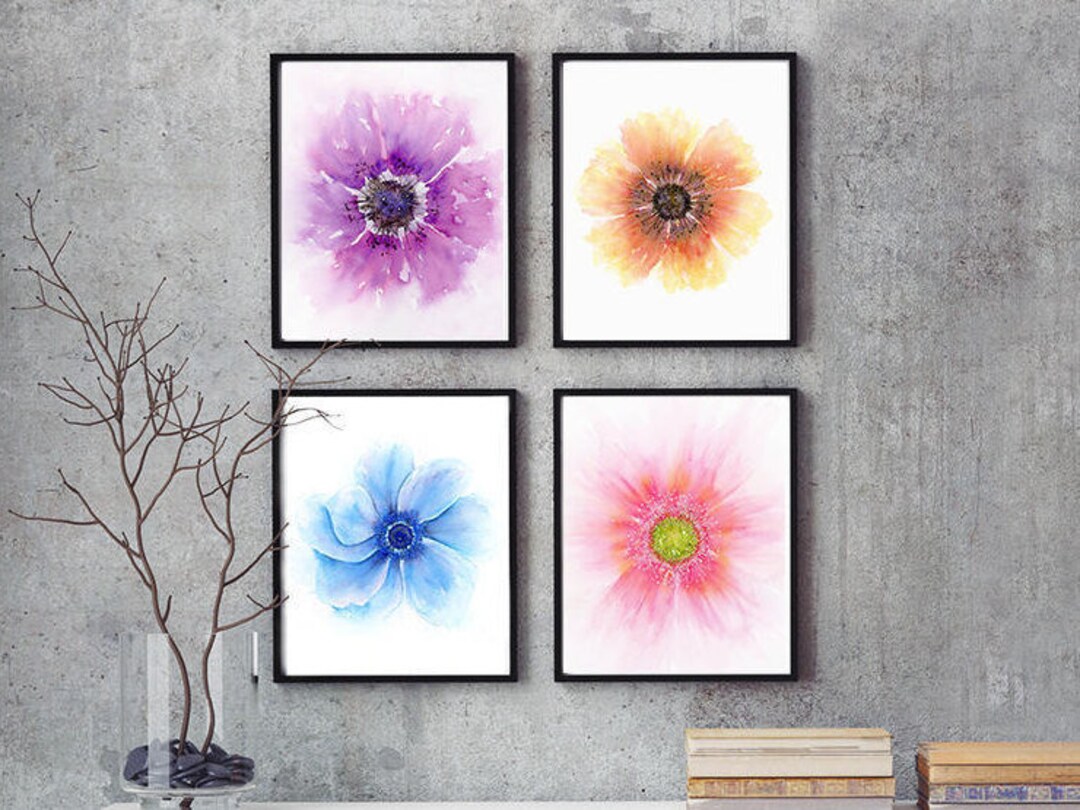 Watercolor Flowers Botanical Print Set of 4 Matching Pictures for ...