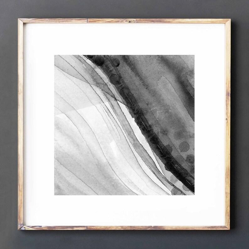 Black and White Set of 3 Prints of Square Abstract Watercolor Etsy