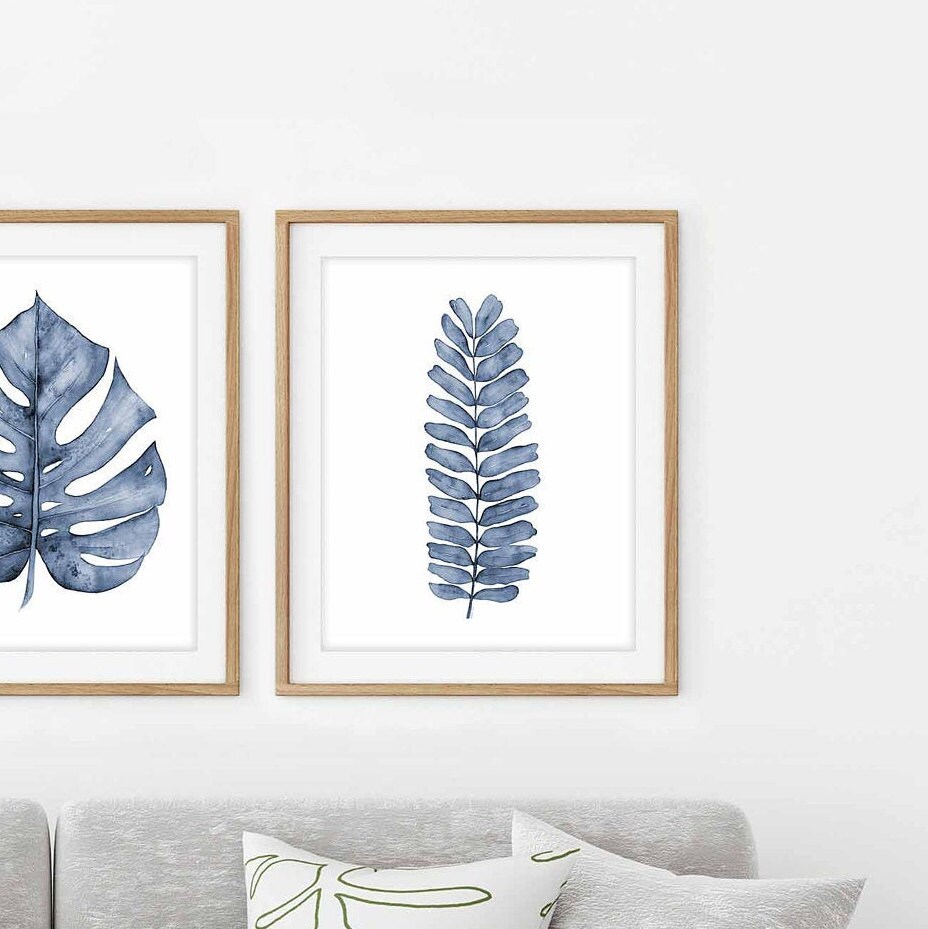 Botanical Prints, Gallery Wall Art Set of 3 Prints, Navy Blue ...