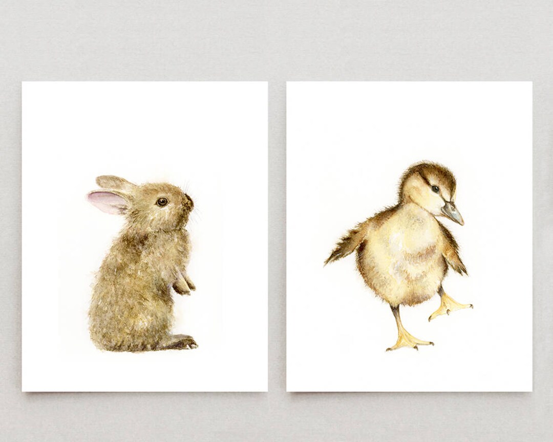 Woodland Nursery Wall Art Set of 2 Prints, Bunny Watercolor Painting ...