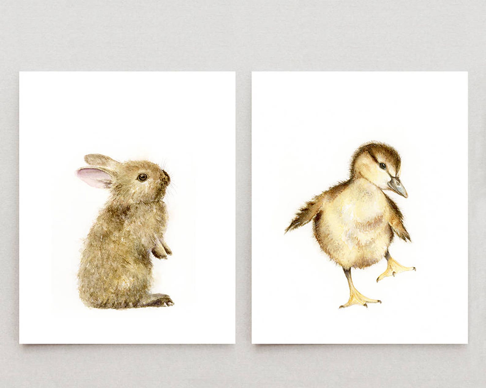 Woodland Nursery Wall Art Set of 2 Prints, Bunny Watercolor Painting ...