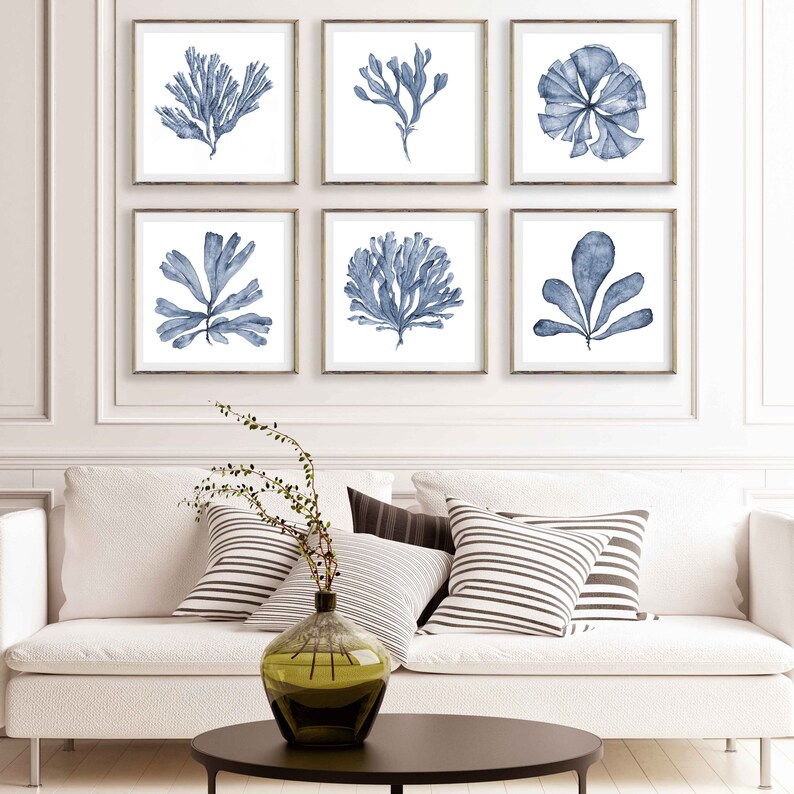 Botanical Print Set of 6 Prints of Blue Sea Fan Watercolor Paintings ...
