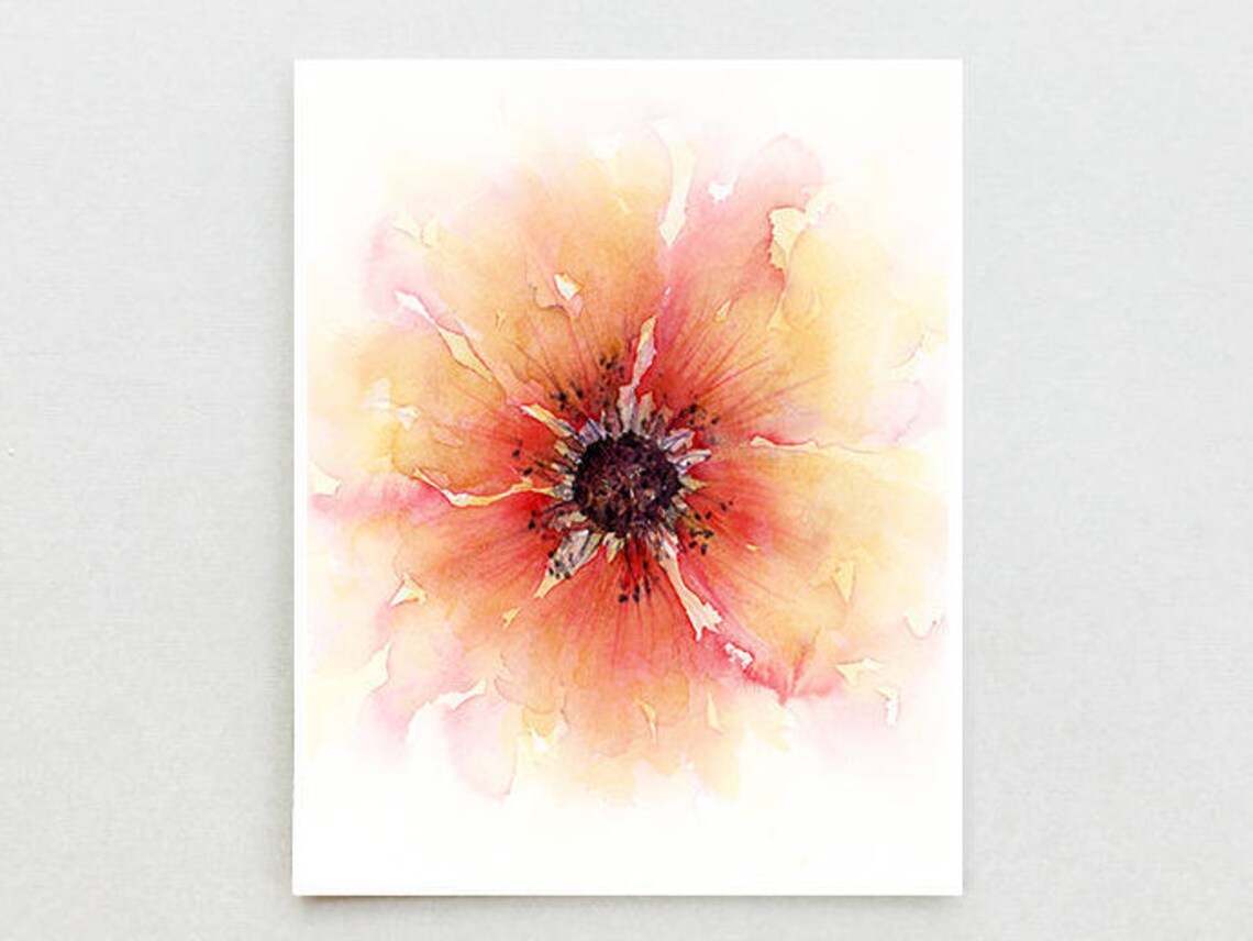 Red Flower Wall Art Abstract Print of Floral Watercolour Etsy