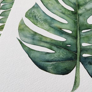 Botanical Art Print Set of 3 Prints in Square Format, 3 Piece Wall Art Banana Leaf, Monstera Leaf and Fern Watercolor Paintings 4x4 to 16x16 image 9