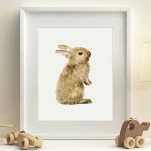Bunny Art Print, Baby Girl Woodland Nursery Decor, Boy Toddler Room Wall Art, Cute Baby Shower Gift Idea, Forest Animal Watercolor Painting