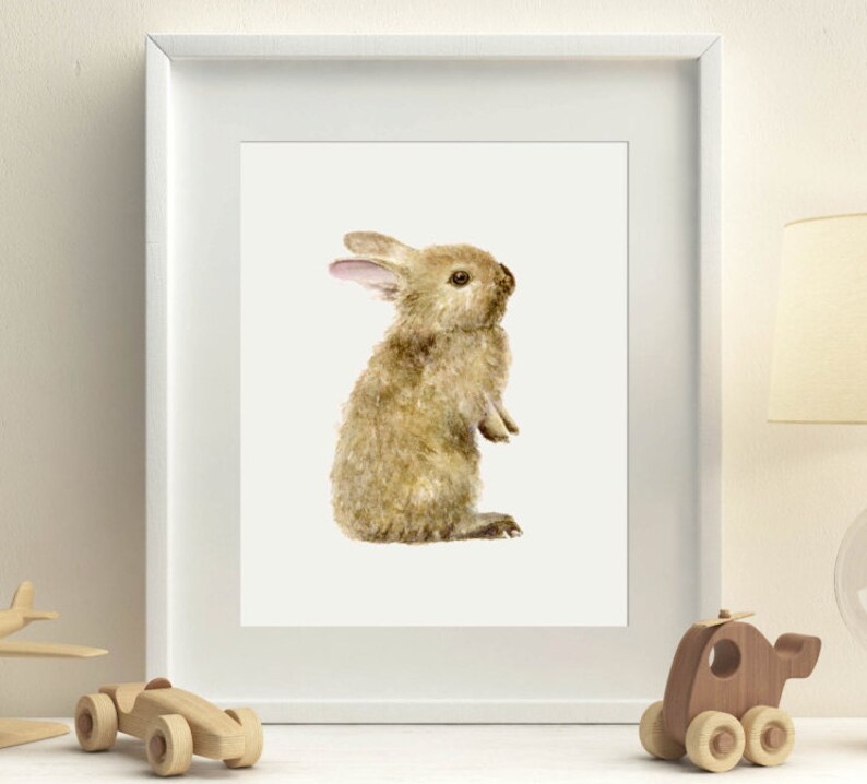 Bunny Art Print, Baby Girl Woodland Nursery Decor, Boy Toddler Room Wall Art, Cute Baby Shower Gift Idea, Forest Animal Watercolor Painting